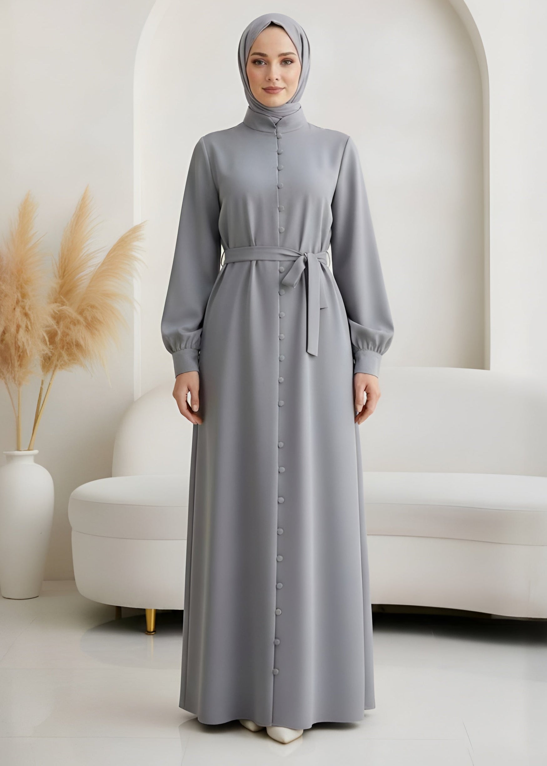 AYESHA FRONT OPEN ABAYA | GRAY