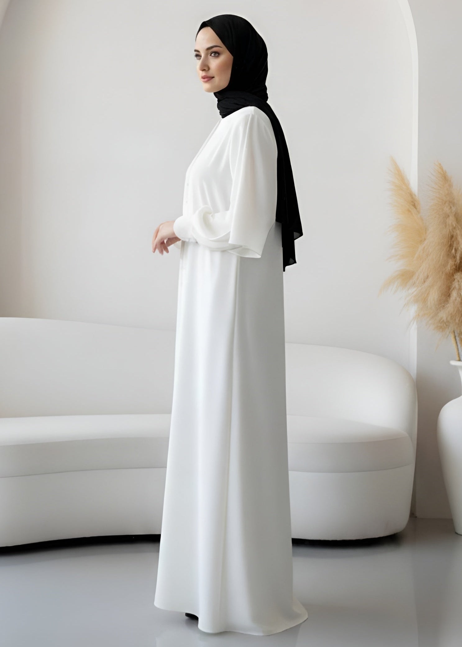 AYESHA FRONT OPEN ABAYA | WHITE