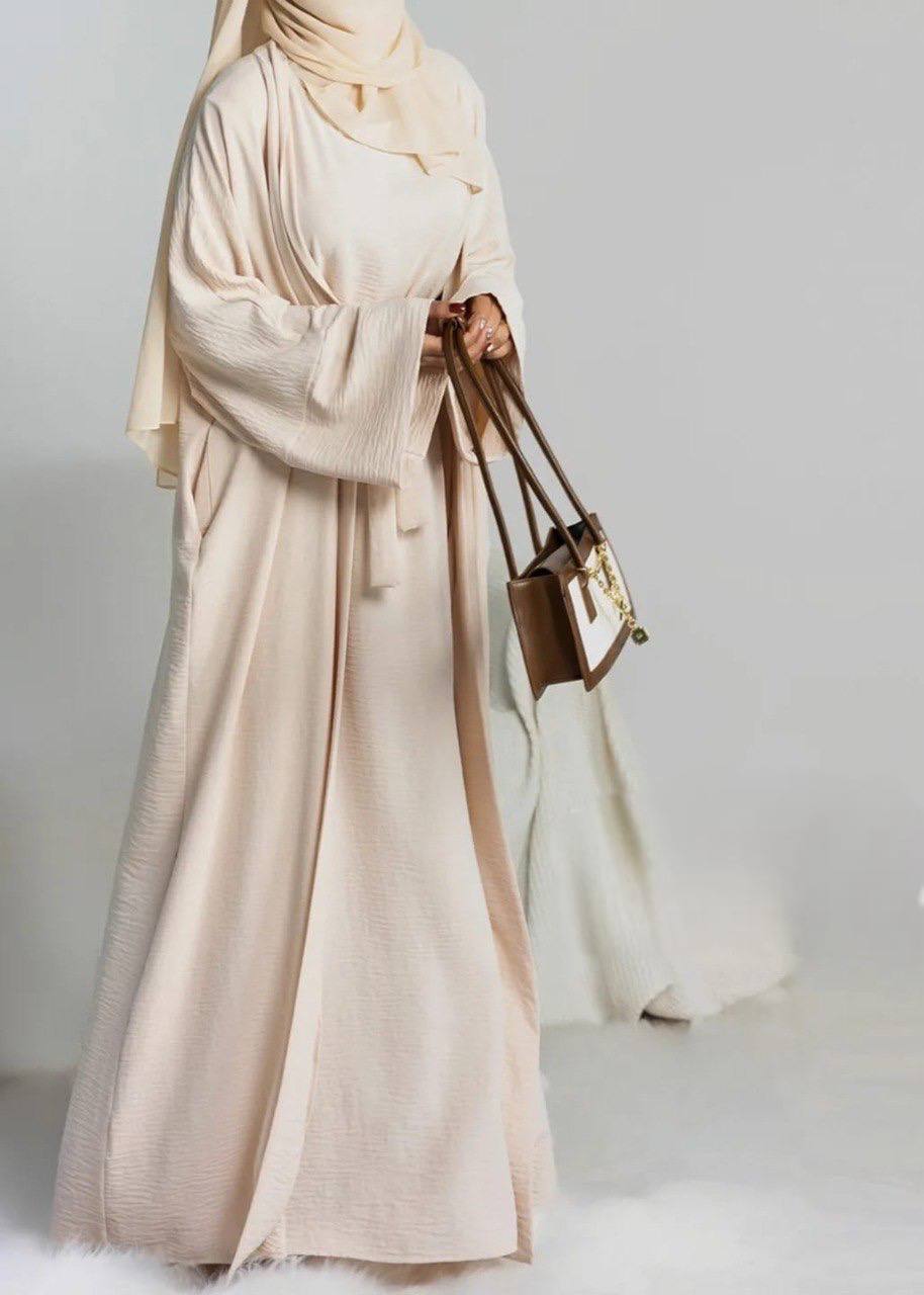 DUBAI CRUSH DOUBLE SHRUG ABAYA | LITE NUDE