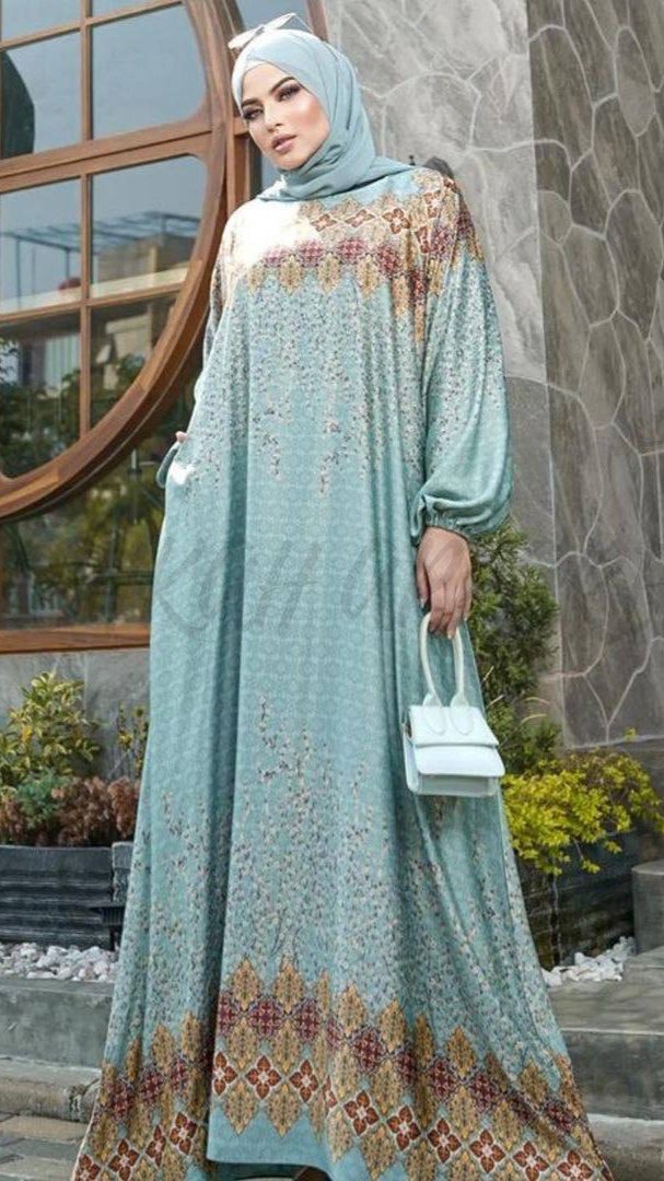 ALIZA PRINTED ABAYA | LITE BLUE
