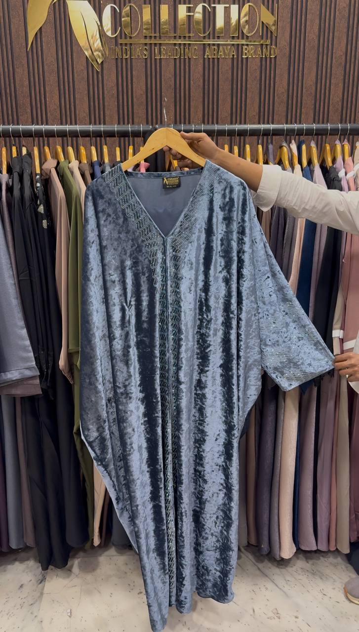 ANAYA VELVET KAFTAN ABAYA | GRAY