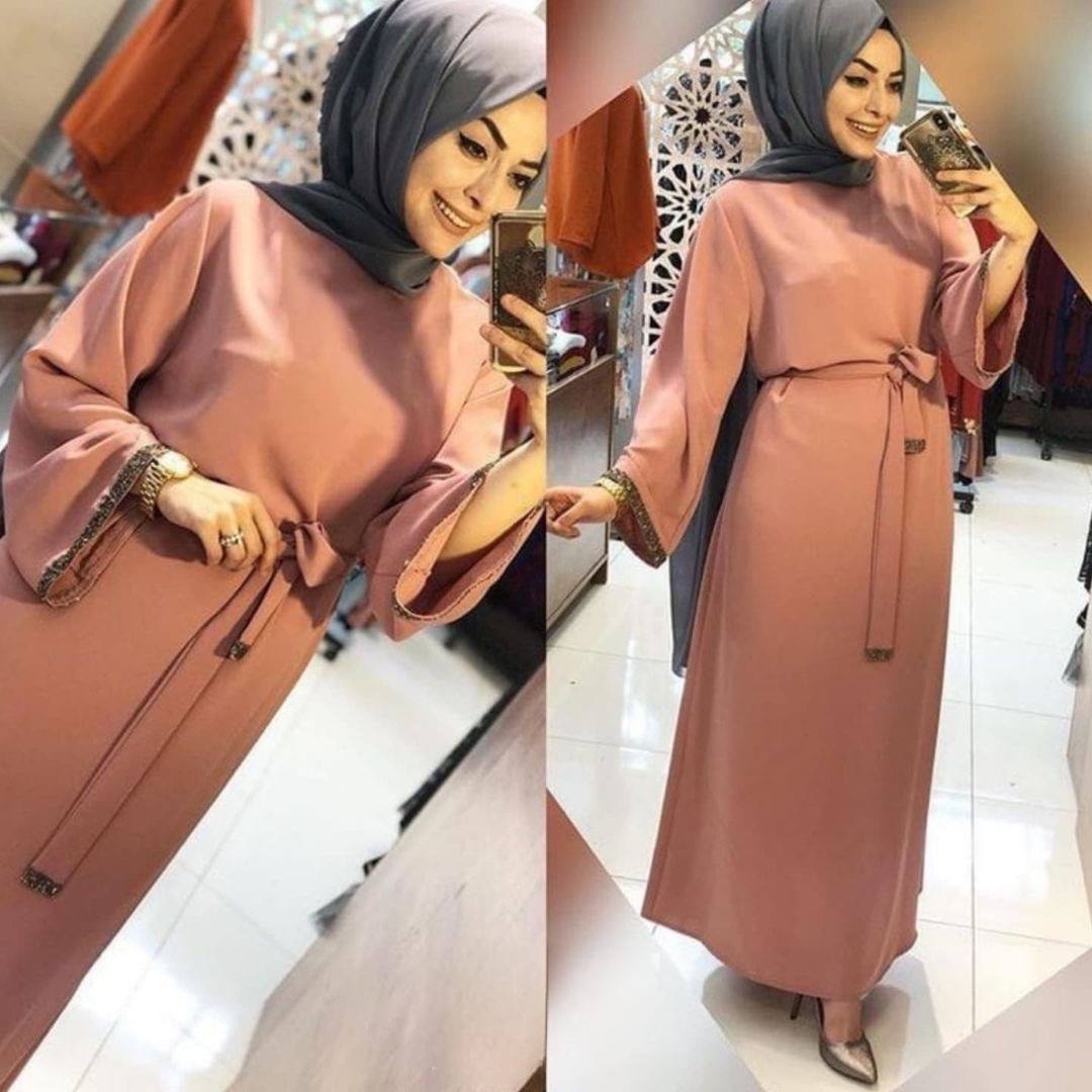 ZAINAB STONE LACE ABAYA | PEACH