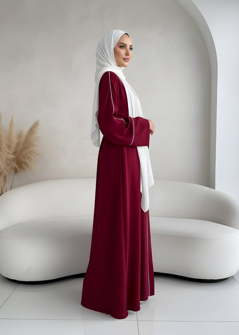 RUHI DOUBLE SHRUG ABAYA | MAROON TO WHITE