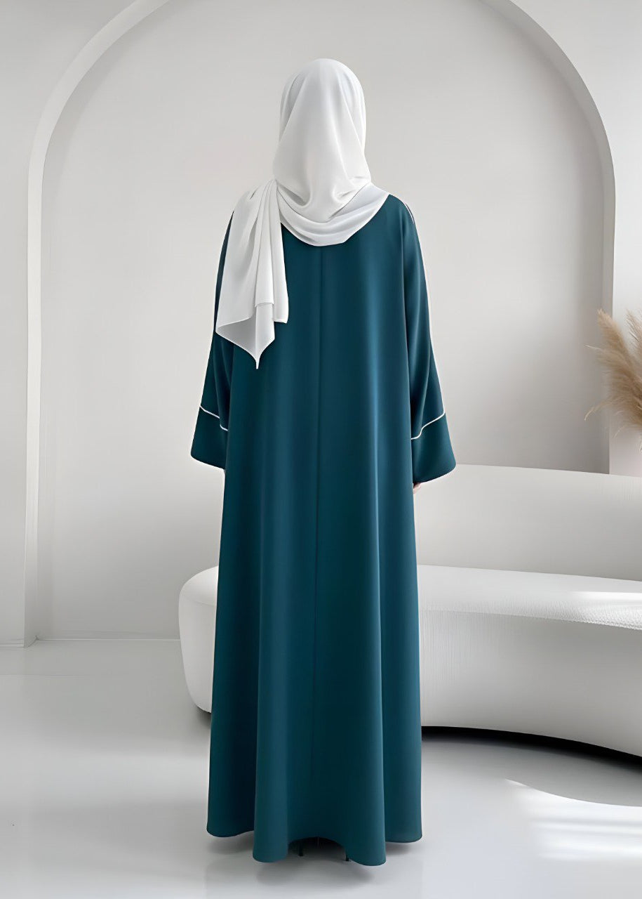 RUHI DOUBLE SHRUG ABAYA | TEAL TO WHITE