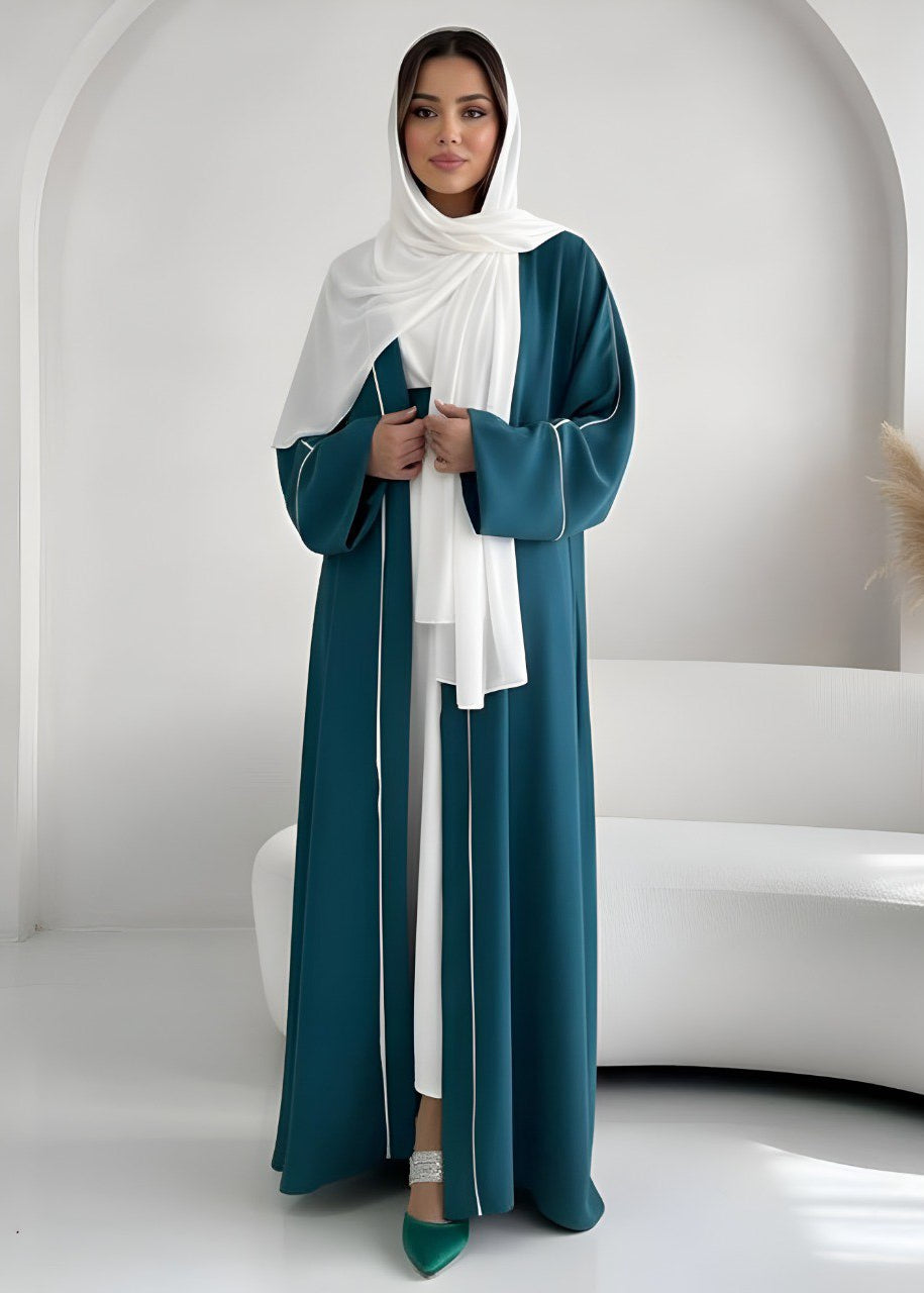 RUHI DOUBLE SHRUG ABAYA | TEAL TO WHITE