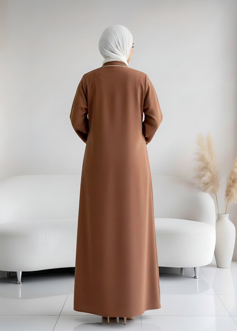 RUHI DOUBLE SHRUG ABAYA | WHITE TO COPPER