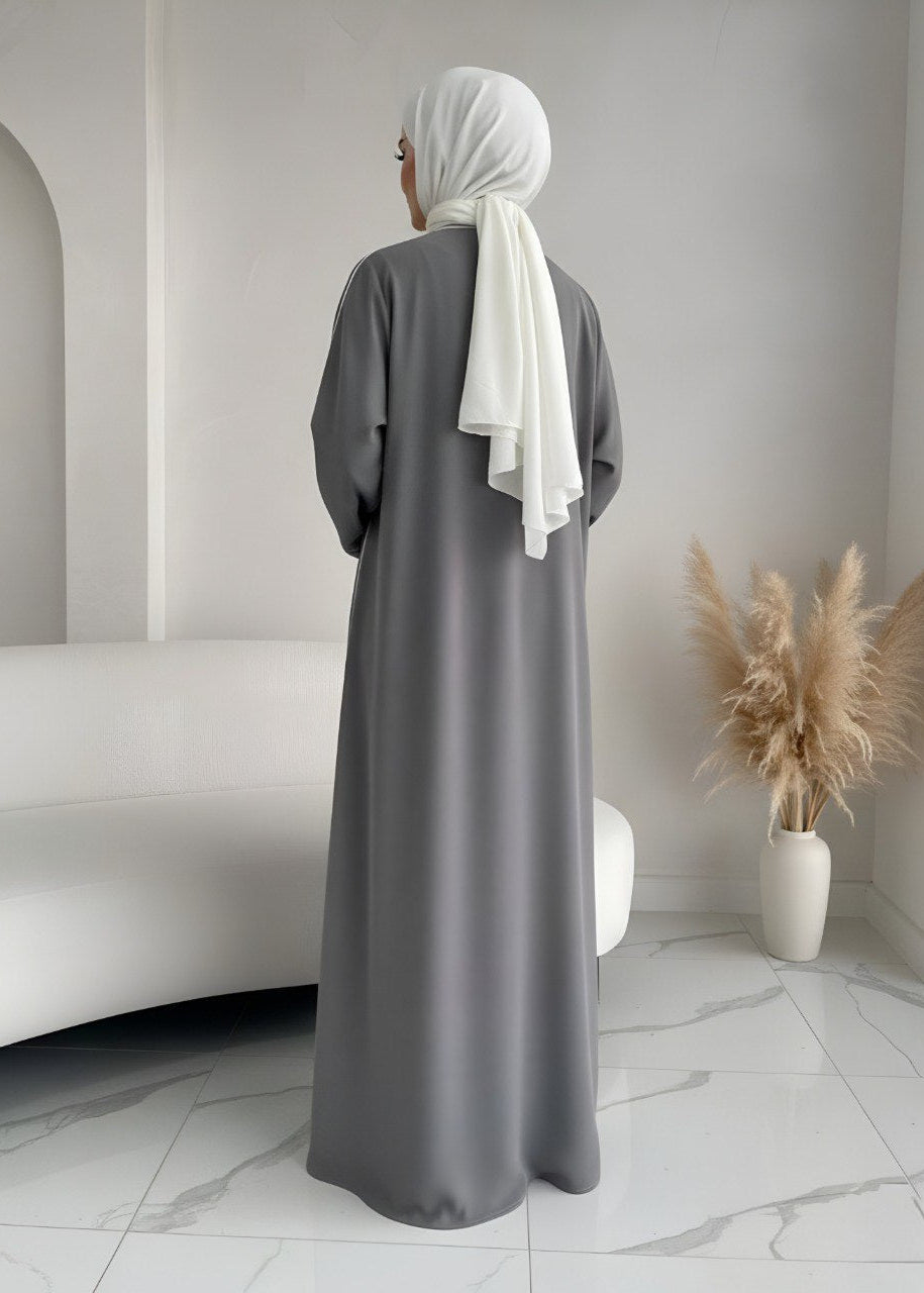 RUHI DOUBLE SHRUG ABAYA | DARK GRAY TO WHITE