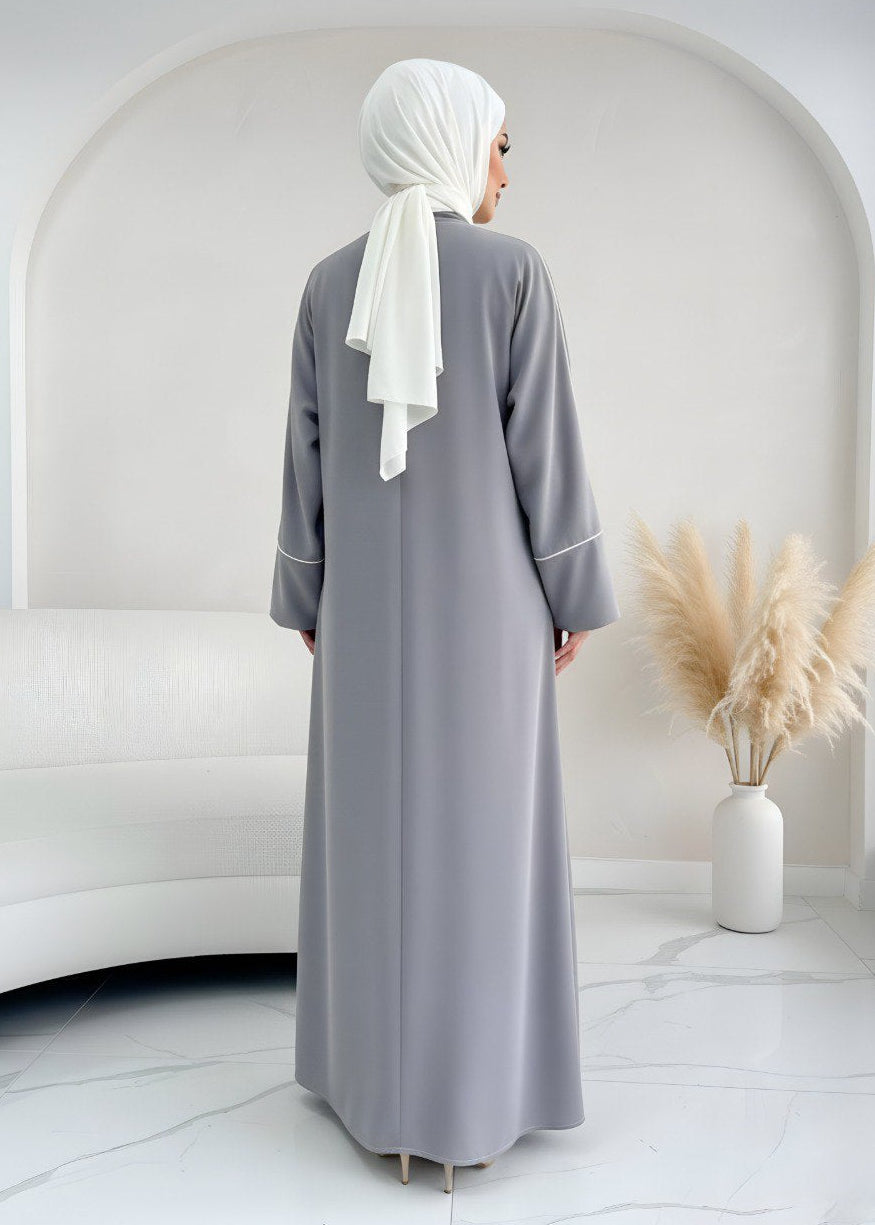 RUHI DOUBLE SHRUG ABAYA | LITE GRAY TO WHITE