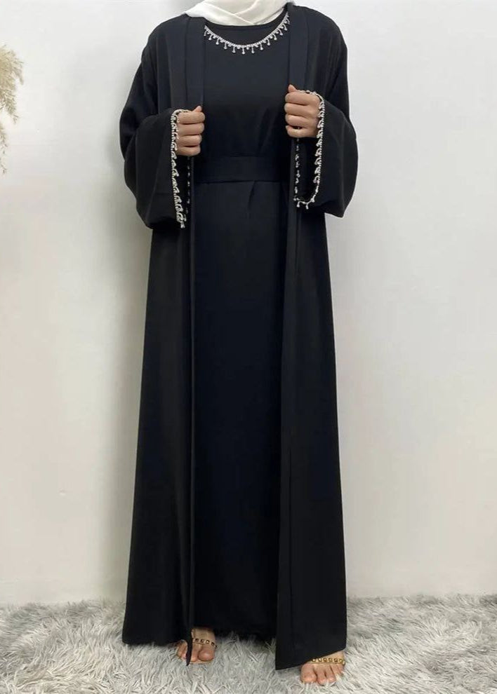 Saffia Imported Double Shrug Lace Abaya BLACK ( NEW LAUNCH )