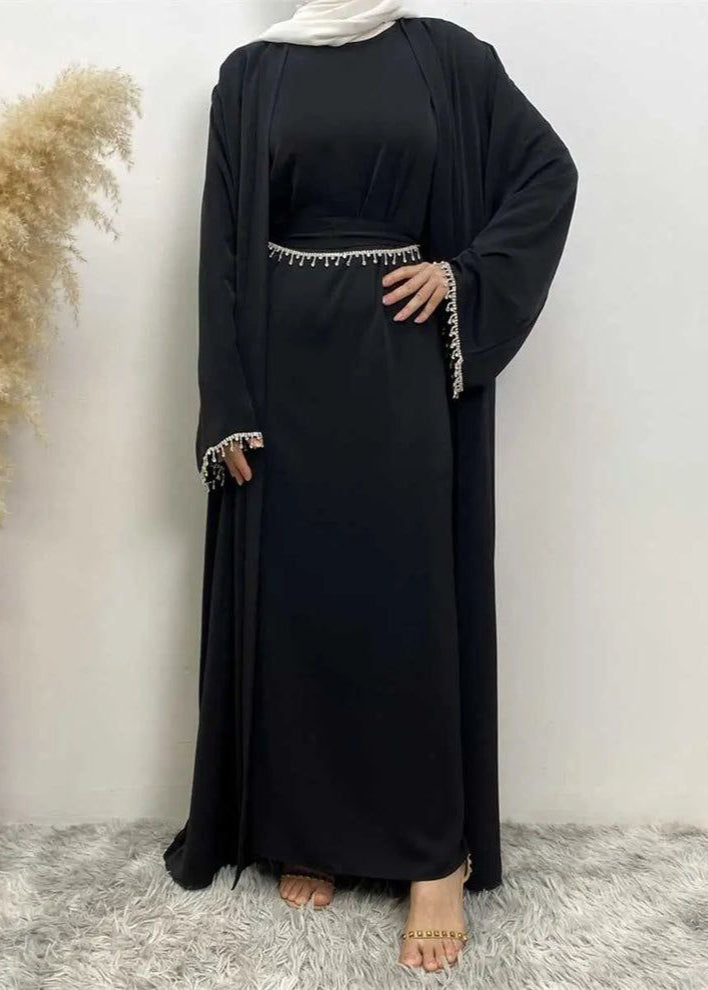 Saffia Imported Double Shrug Lace Abaya BLACK ( NEW LAUNCH )