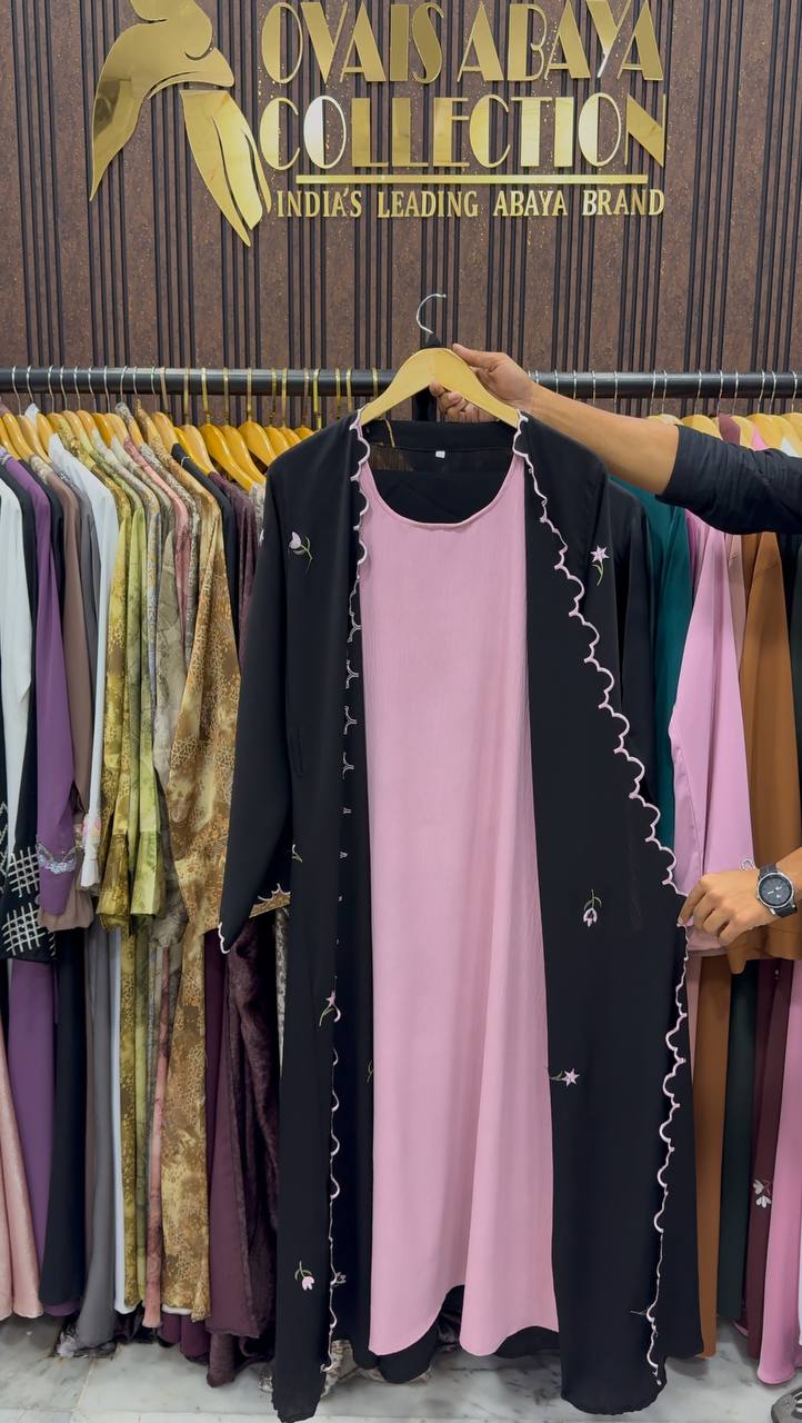 TEHMINA DOUBLE SHRUG ABAYA | PINK