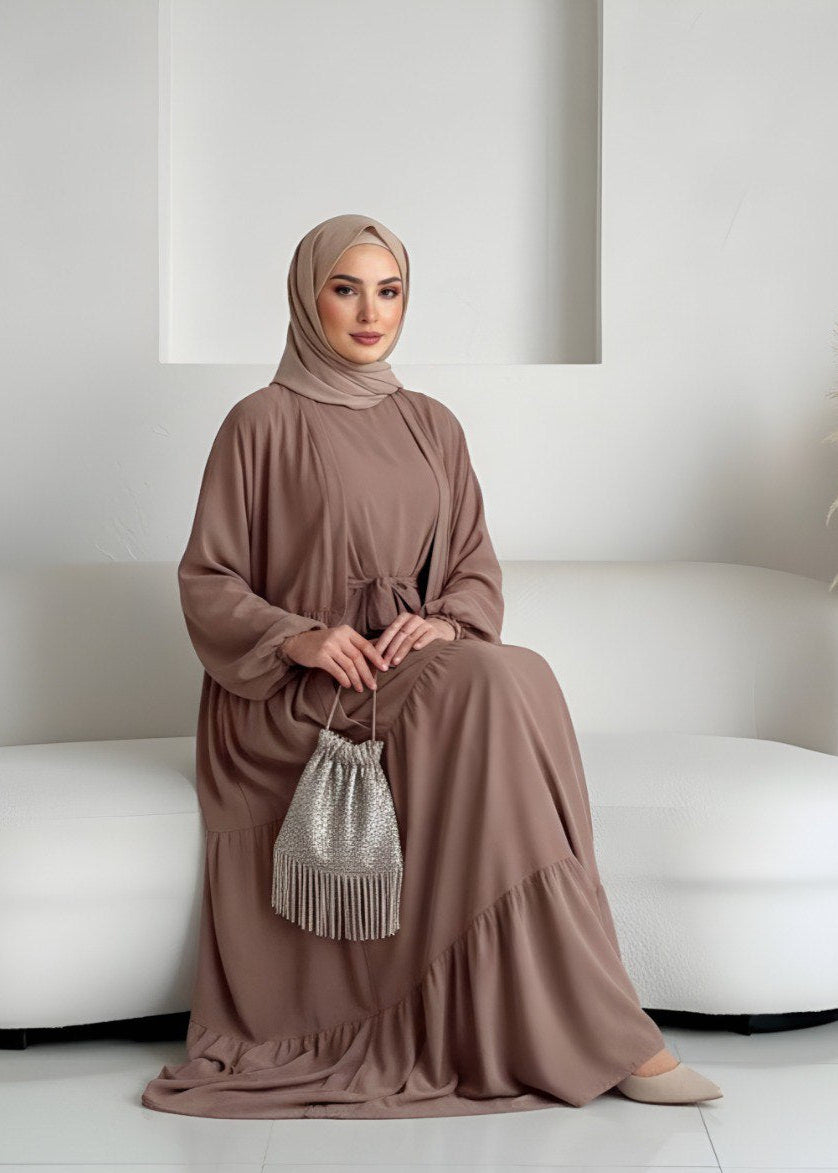 AMANI FRILL PLATES ABAYA | MOCHA BROWN