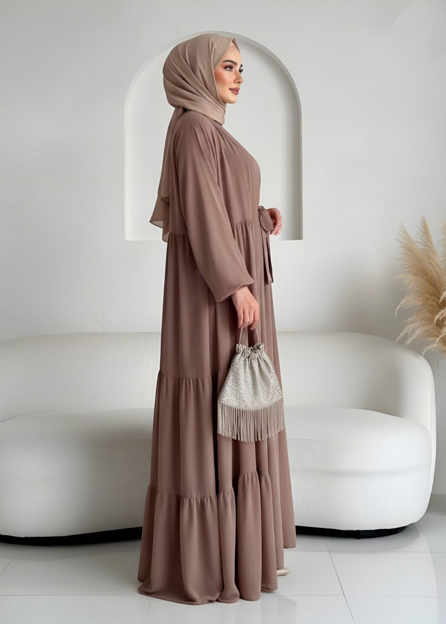 AMANI FRILL PLATES ABAYA | MOCHA BROWN