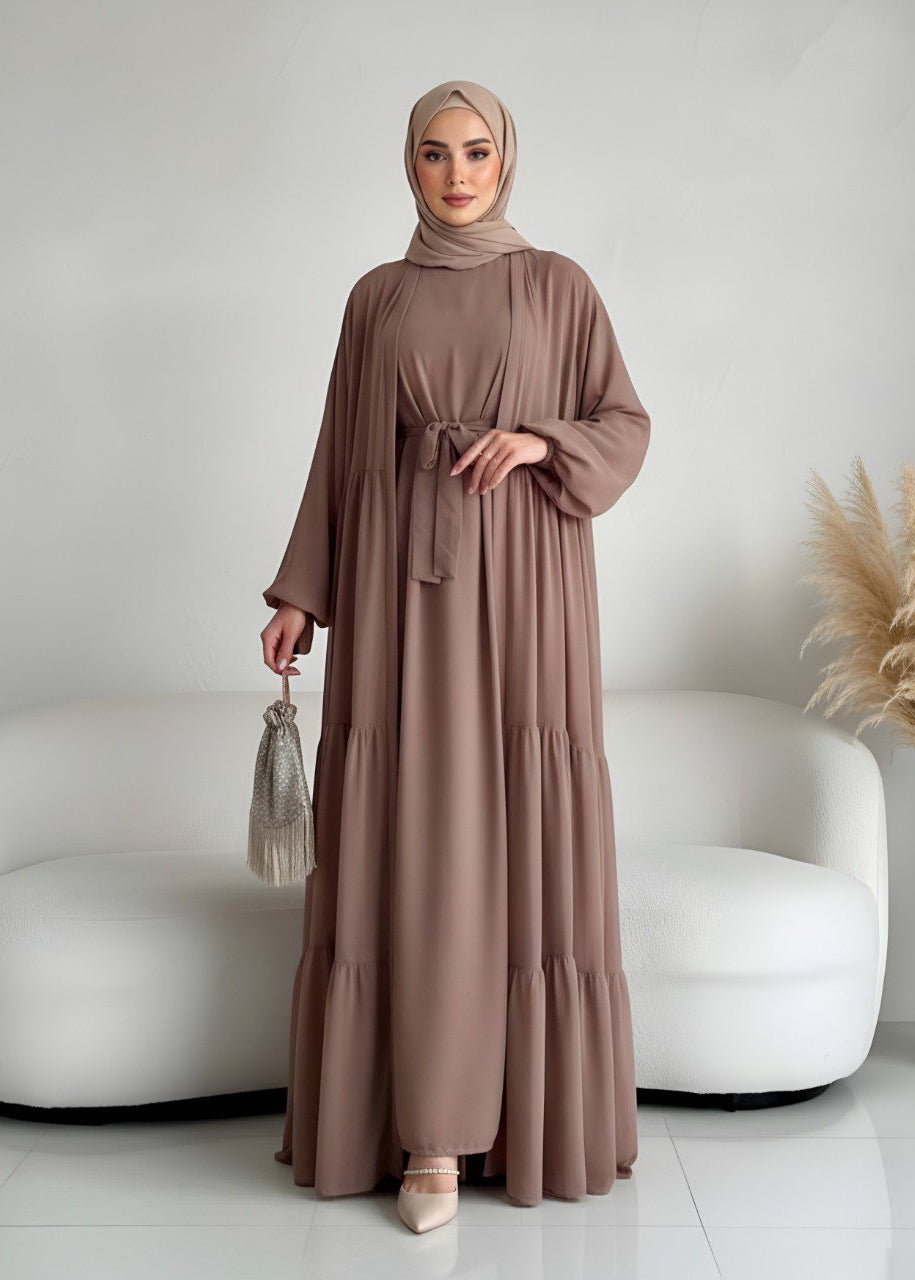AMANI FRILL PLATES ABAYA | MOCHA BROWN