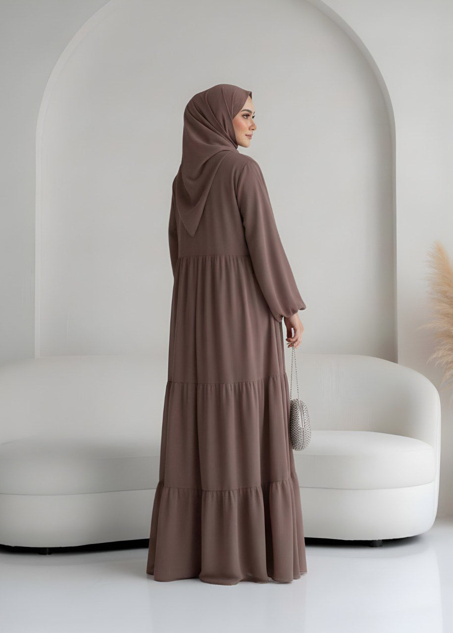 AMANI FRILL PLATES ABAYA | DARK GRAY
