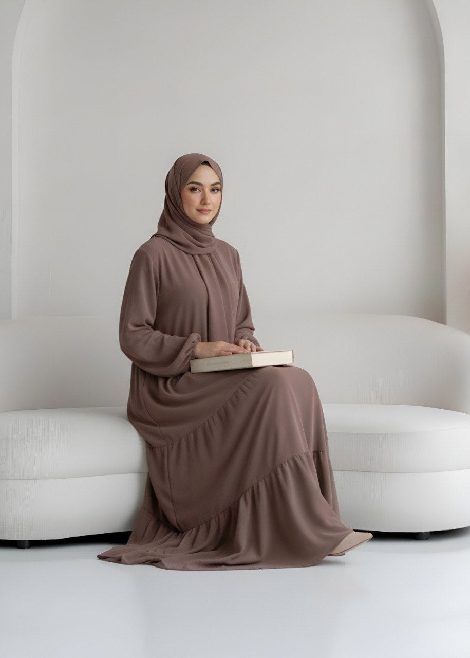 AMANI FRILL PLATES ABAYA | DARK GRAY