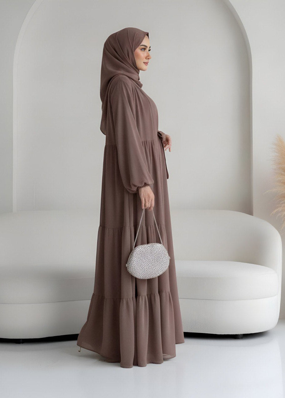 AMANI FRILL PLATES ABAYA | DARK GRAY