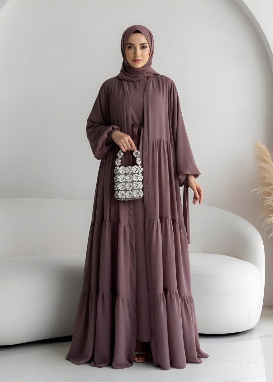 AMANI FRILL PLATES ABAYA | DUSTY PINK