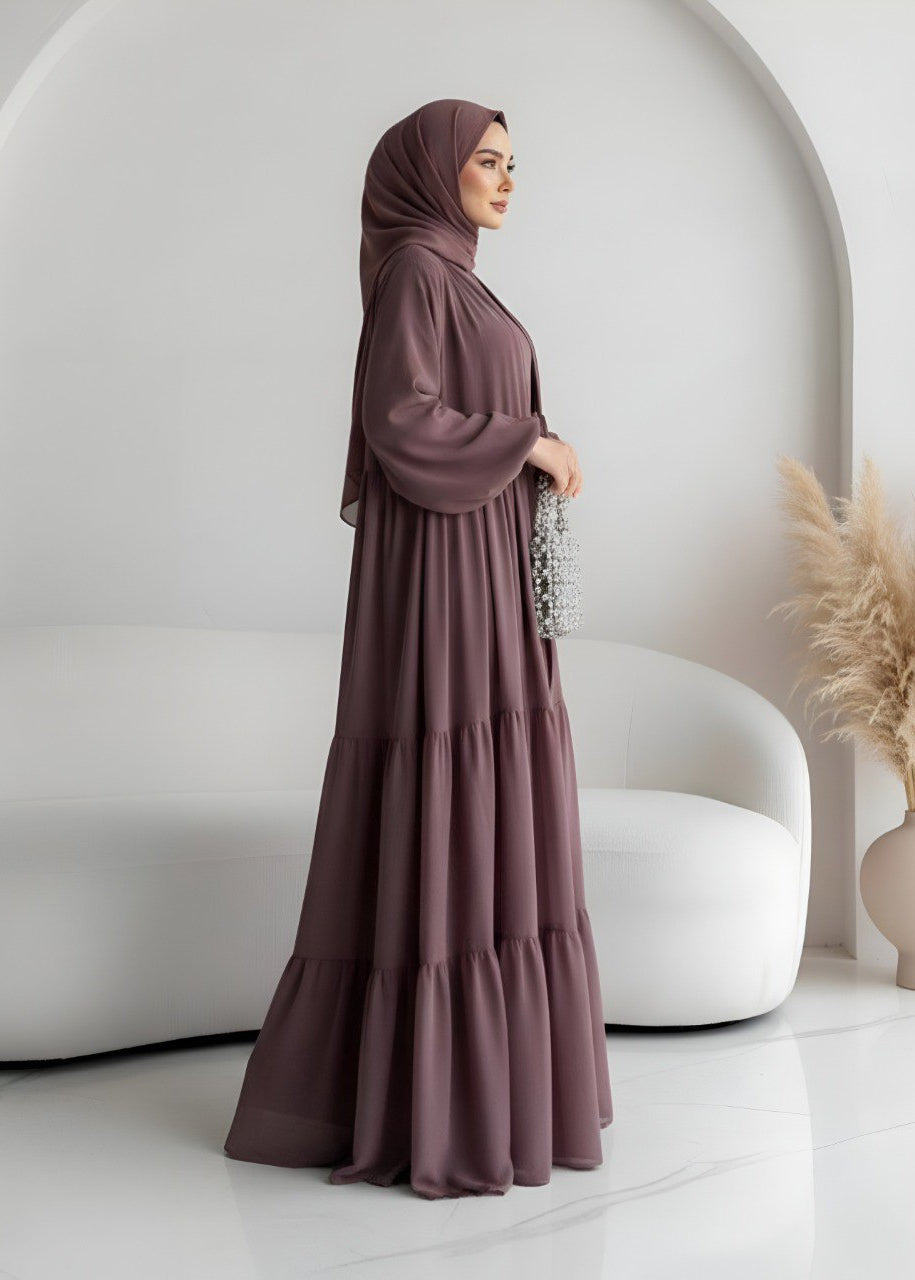 AMANI FRILL PLATES ABAYA | DUSTY PINK