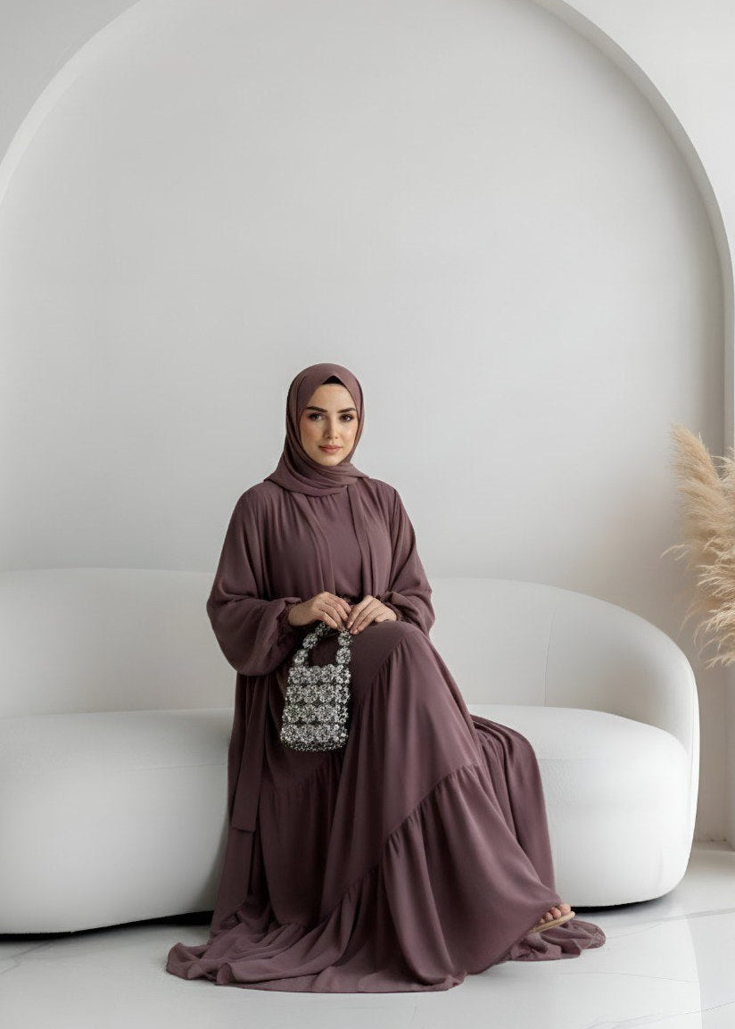 AMANI FRILL PLATES ABAYA | DUSTY PINK