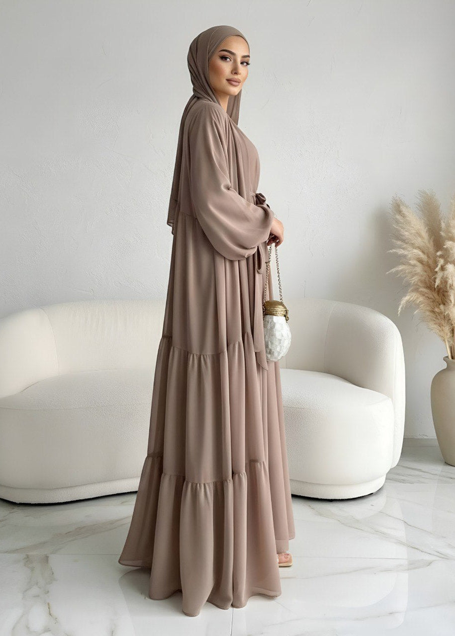 AMANI FRILL PLATES ABAYA | LITE NUDE