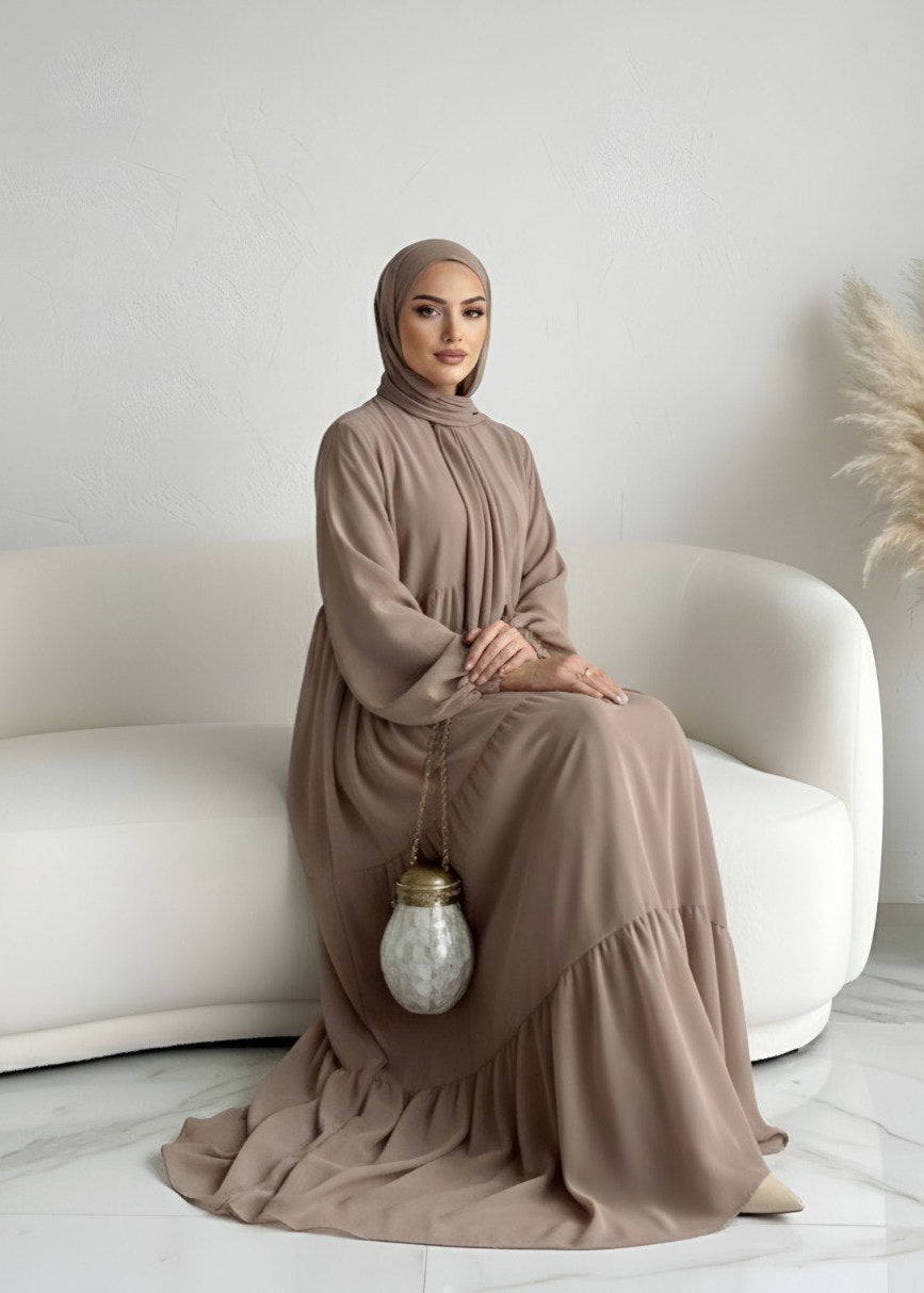 AMANI FRILL PLATES ABAYA | LITE NUDE
