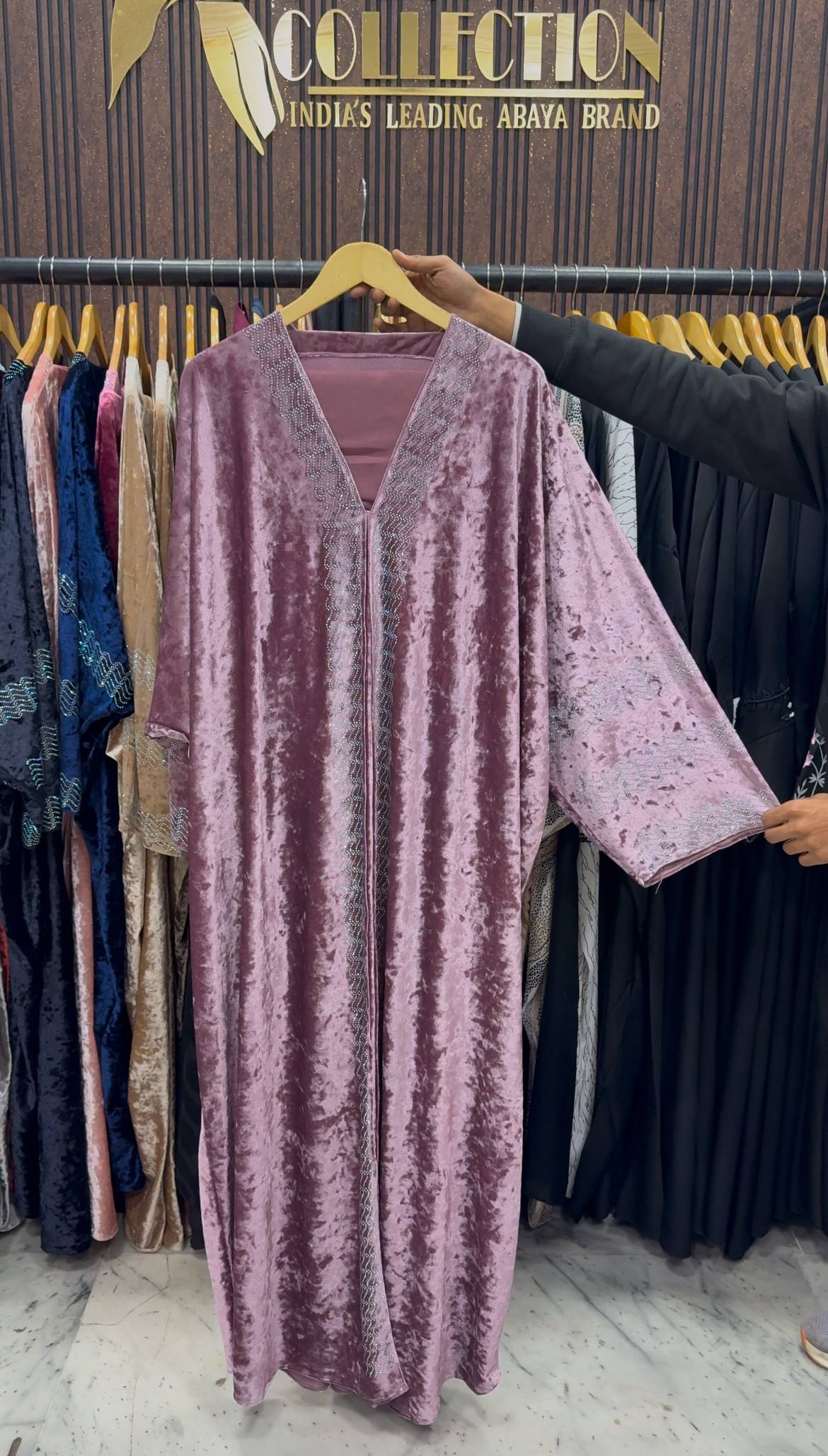 ANAYA VELVET KAFTAN ABAYA | BABY PINK