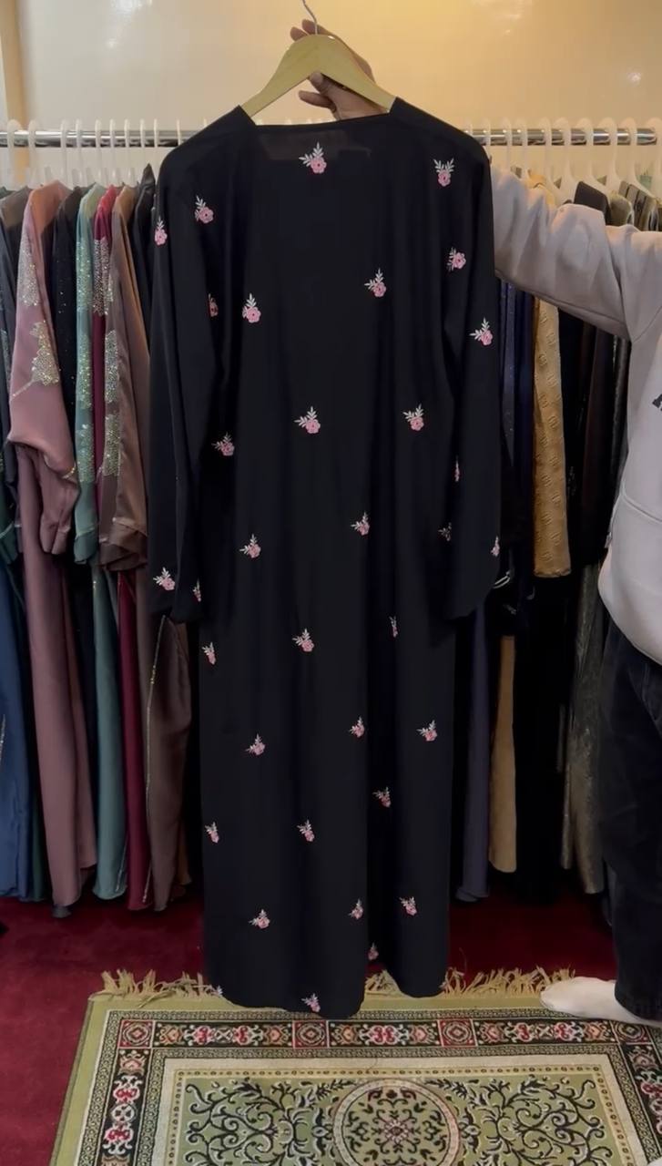 Al-Husna Front Open Embroidery Work Abaya PRINT- 05 ( LIMITED ADDITION )