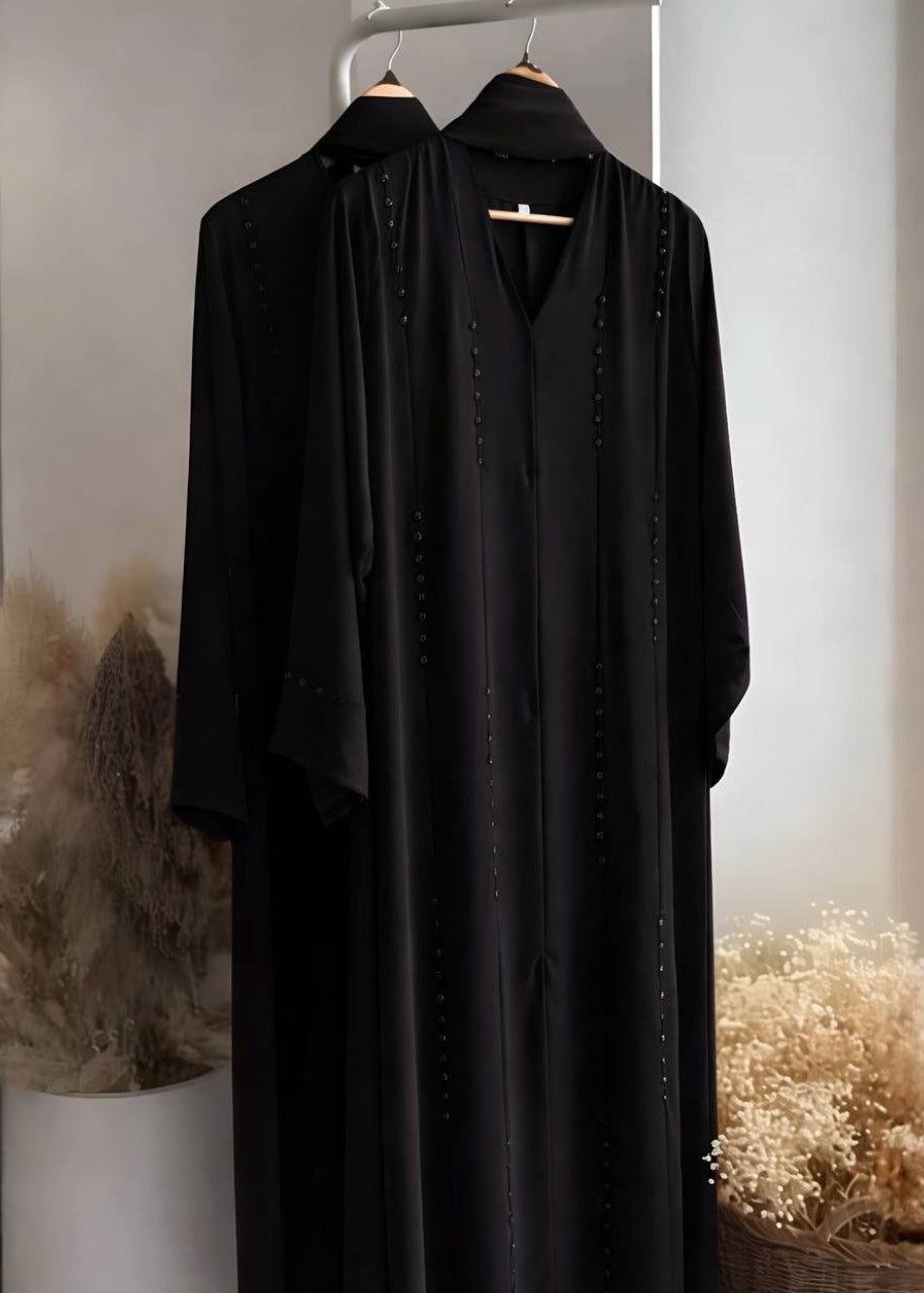 MAROOKH FRONT OPEN ABAYA | BLACK