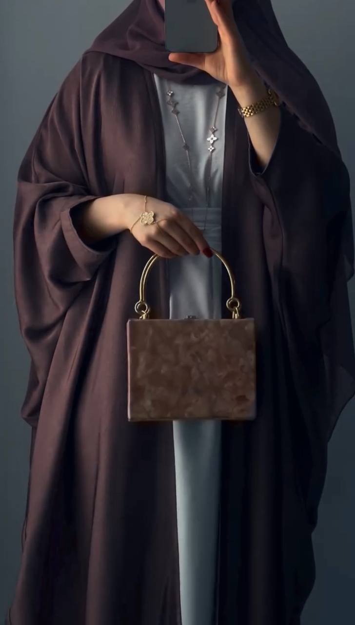 YASHFAH DOUBLE SHRUG ABAYA | BROWN