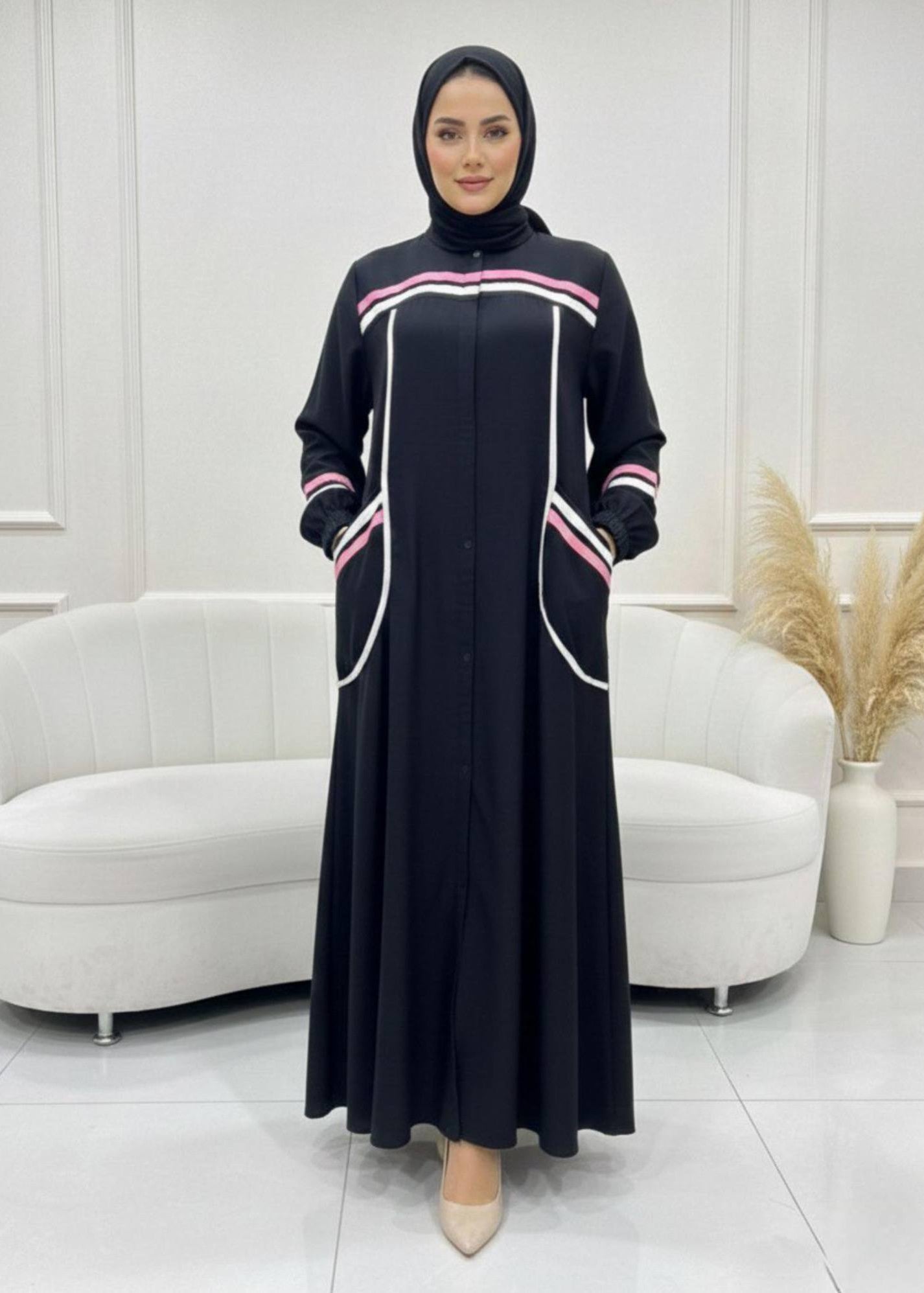 AINA FRONT OPEN POCKET ABAYA | BLACK
