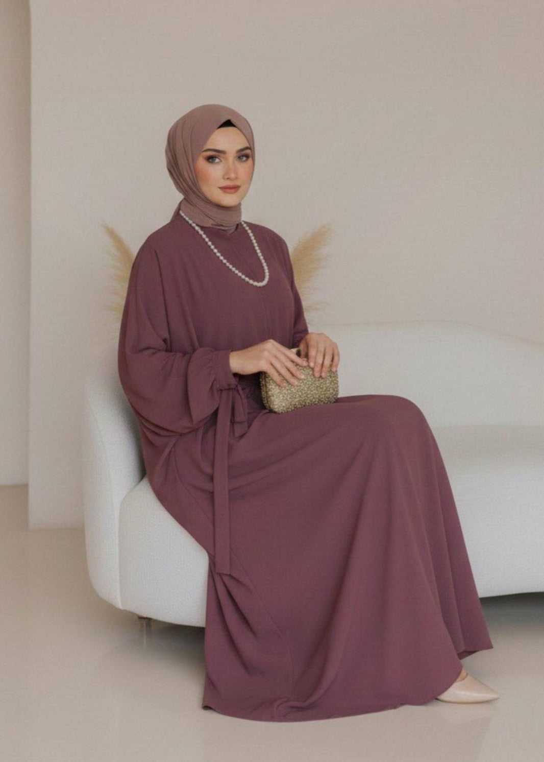 FROZEN DOUBLE SHRUG ABAYA | DUSTY PINK