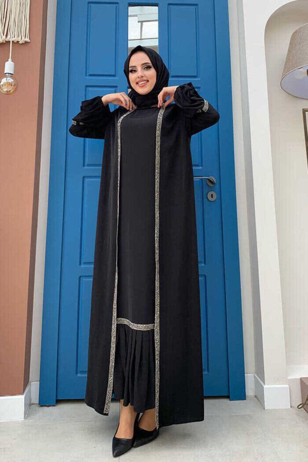 Aliya Double Shrug Lace Abaya ( BLACK )