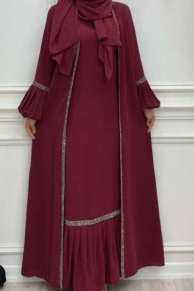 Aliya Double Shrug Lace Abaya ( MAROON )