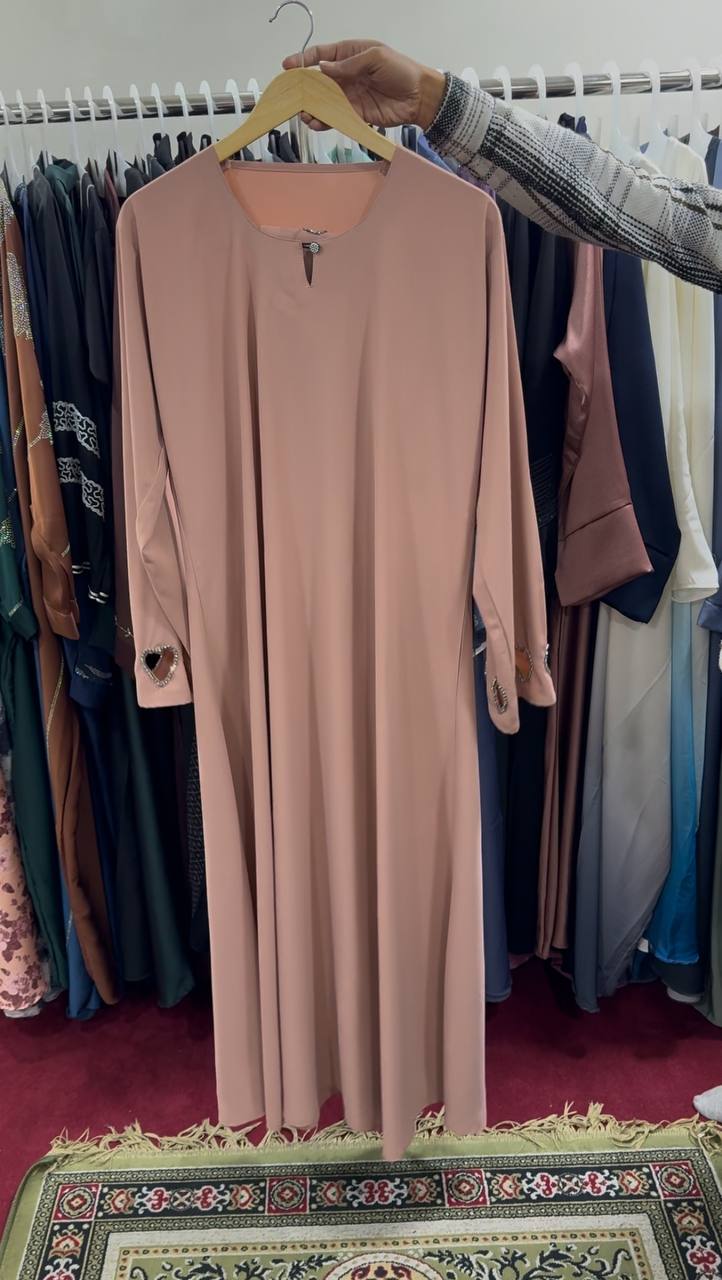 Hazal Heart Sleeve Korean Plane Abaya ( PEACH )