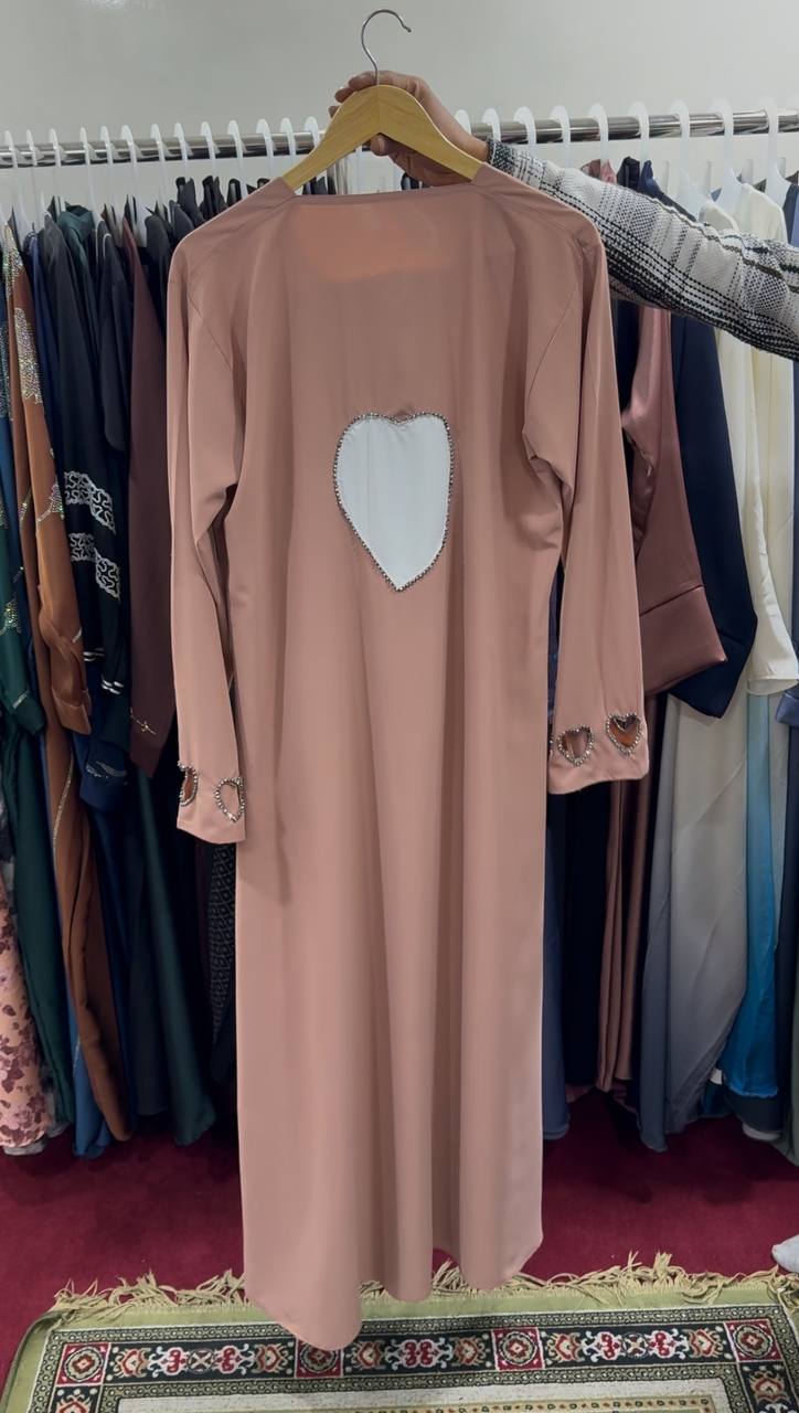 Hazal Heart Sleeve Korean Plane Abaya ( PEACH )