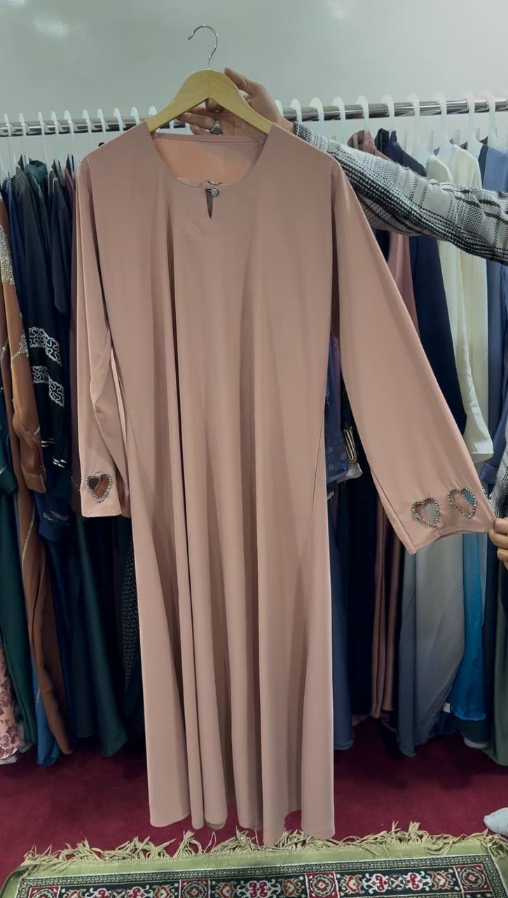 Hazal Heart Sleeve Korean Plane Abaya ( PEACH )