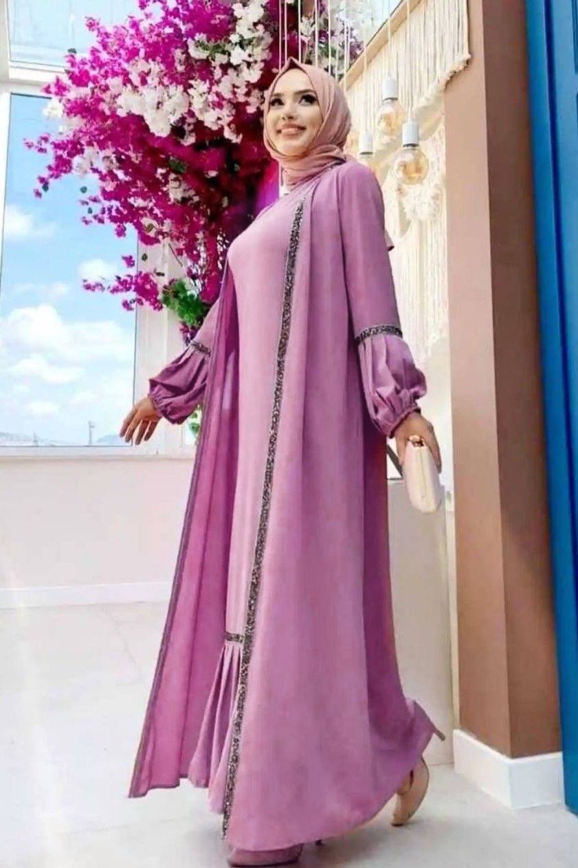 Aliya Double Shrug Lace Abaya ( LITE PINK )