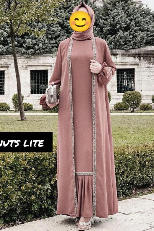 Aliya Double Shrug Lace Abaya ( GHESTNUT LITE )