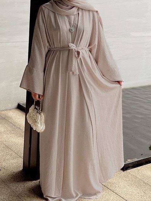 Original Dubai Crush Double Shrugs Abaya - BEIGE