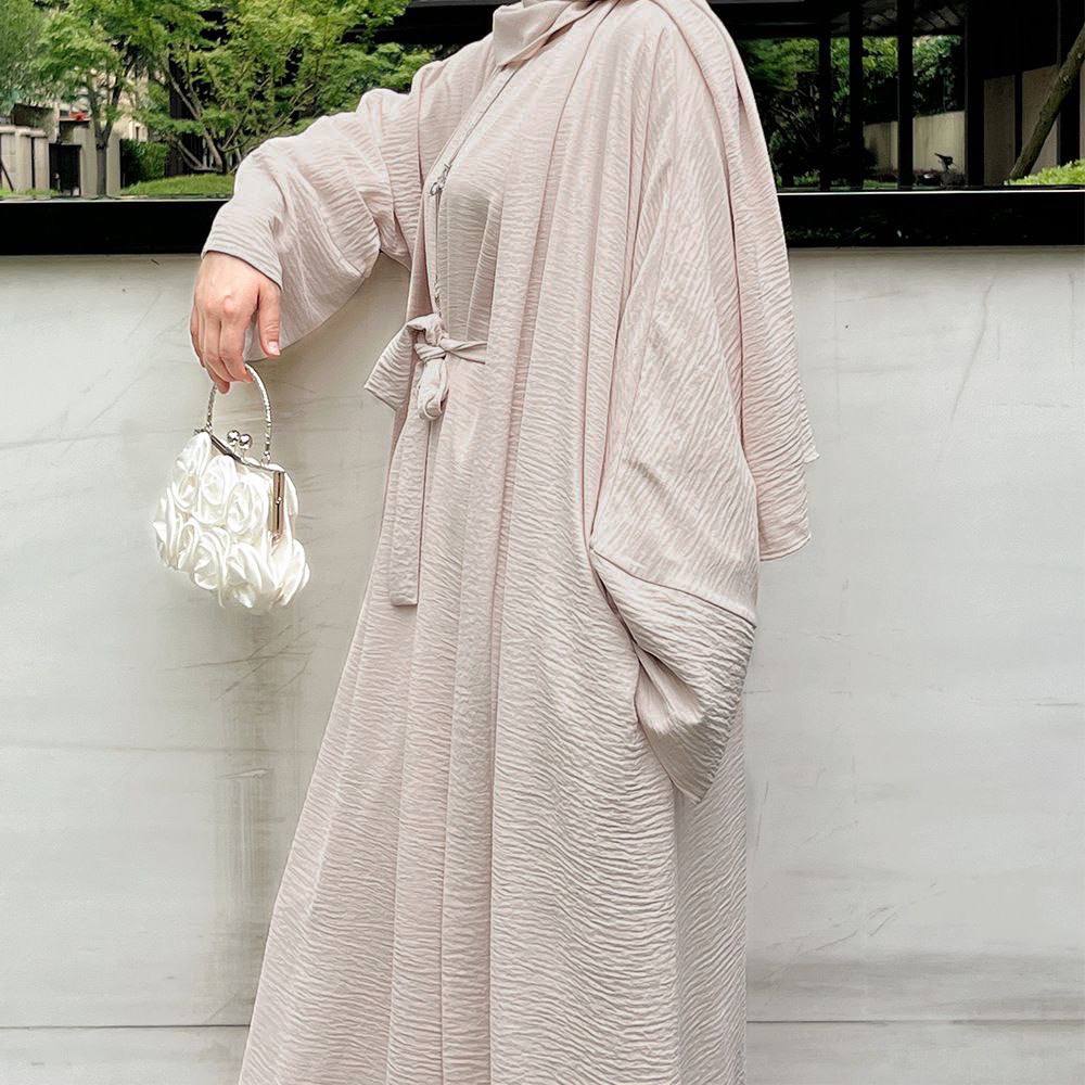 Original Dubai Crush Double Shrugs Abaya - BEIGE