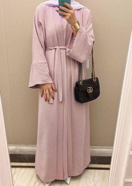 DUBAI CRUSH DOUBLE SHRUG ABAYA | SOFT PINK