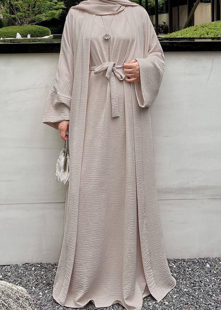 Original Dubai Crush Double Shrugs Abaya - BEIGE