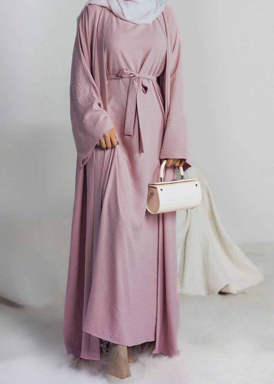 DUBAI CRUSH DOUBLE SHRUG ABAYA | PASTLE PINK