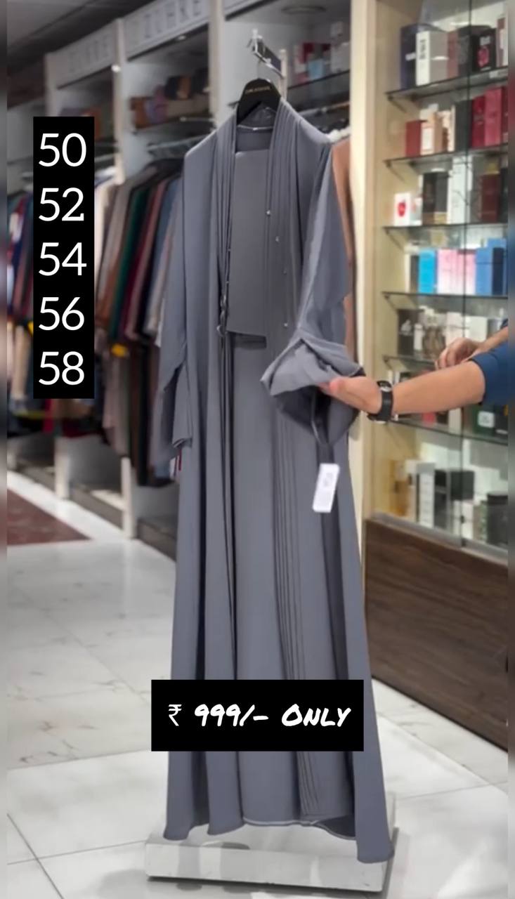 MALIHA FRONT OPEN ABAYA | GRAY