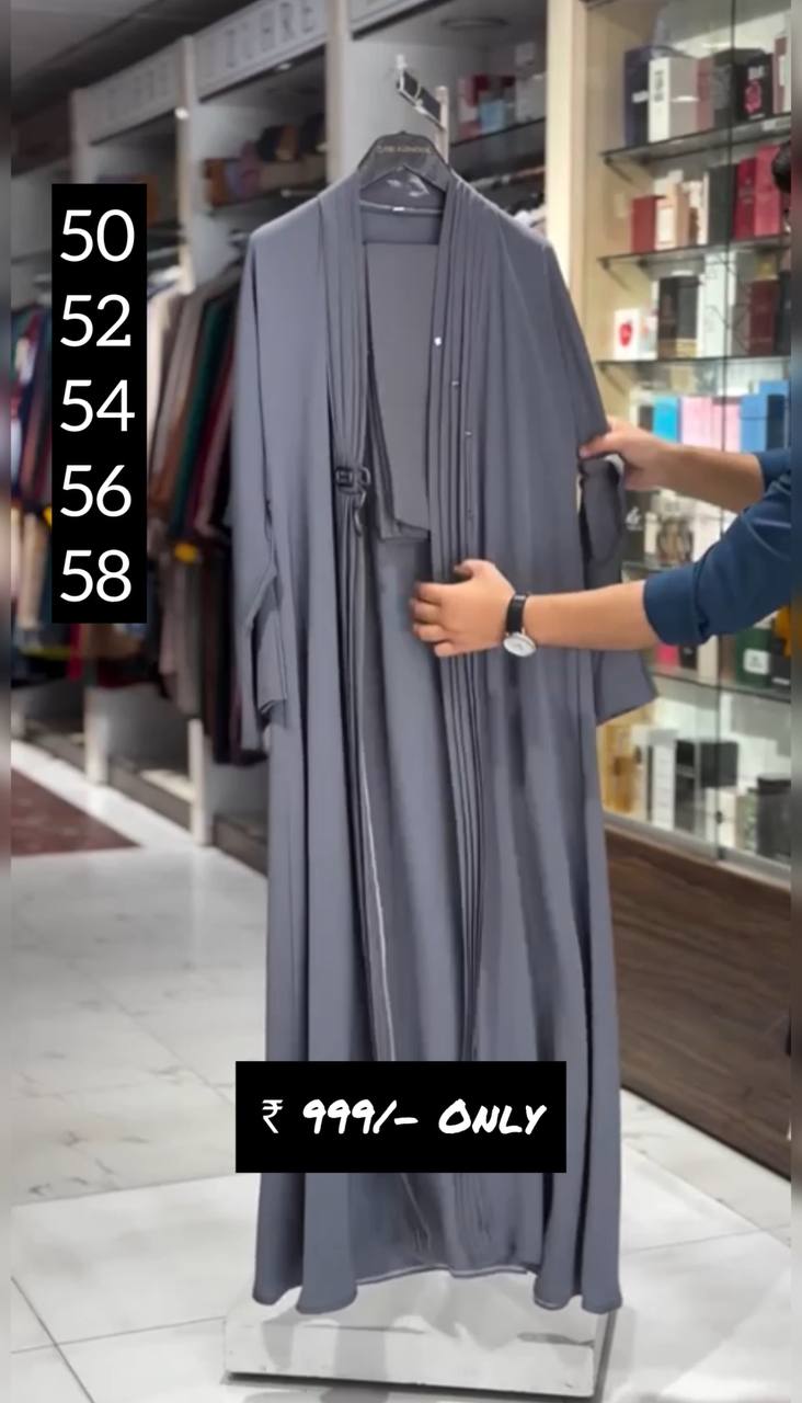 MALIHA FRONT OPEN ABAYA | GRAY