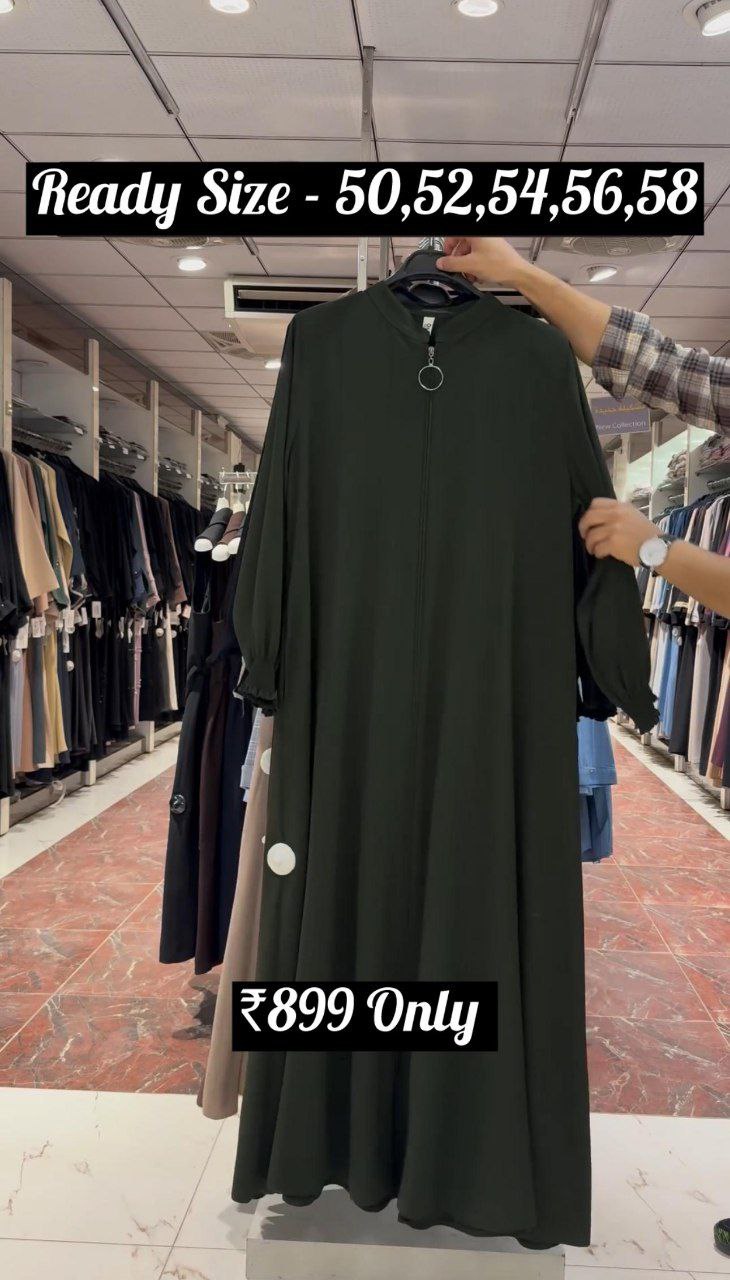 MEHNAAZ PINTEX ZIPPER ABAYA | OLIVE