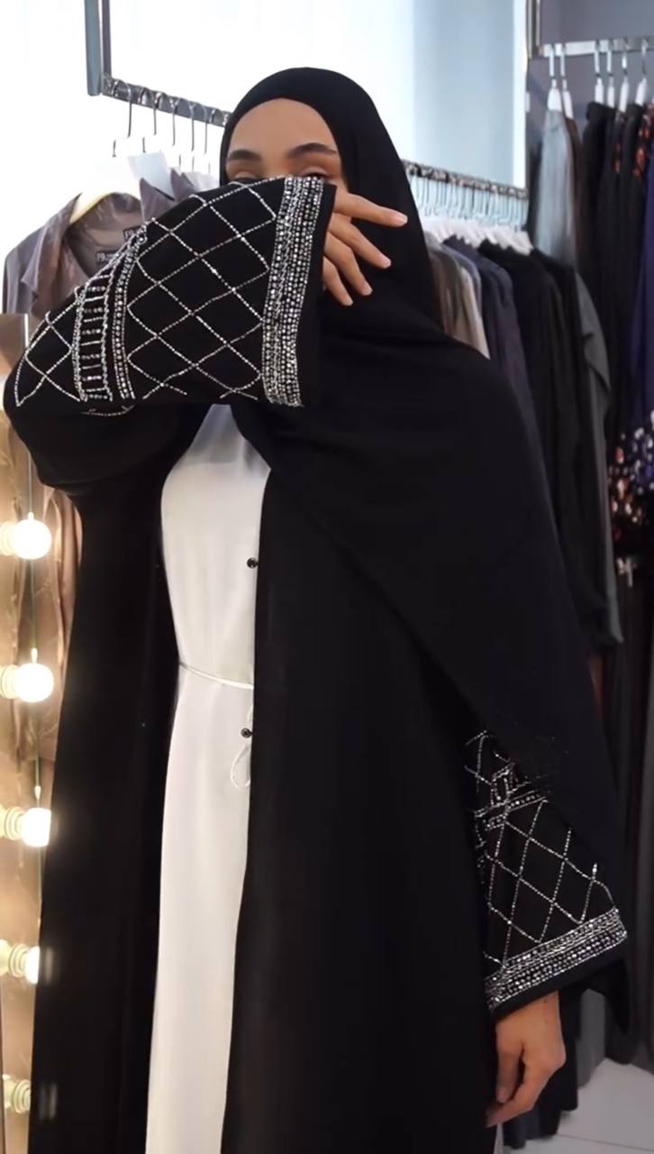 Maha Front Open Double Shrug Abaya - ( BLACK )