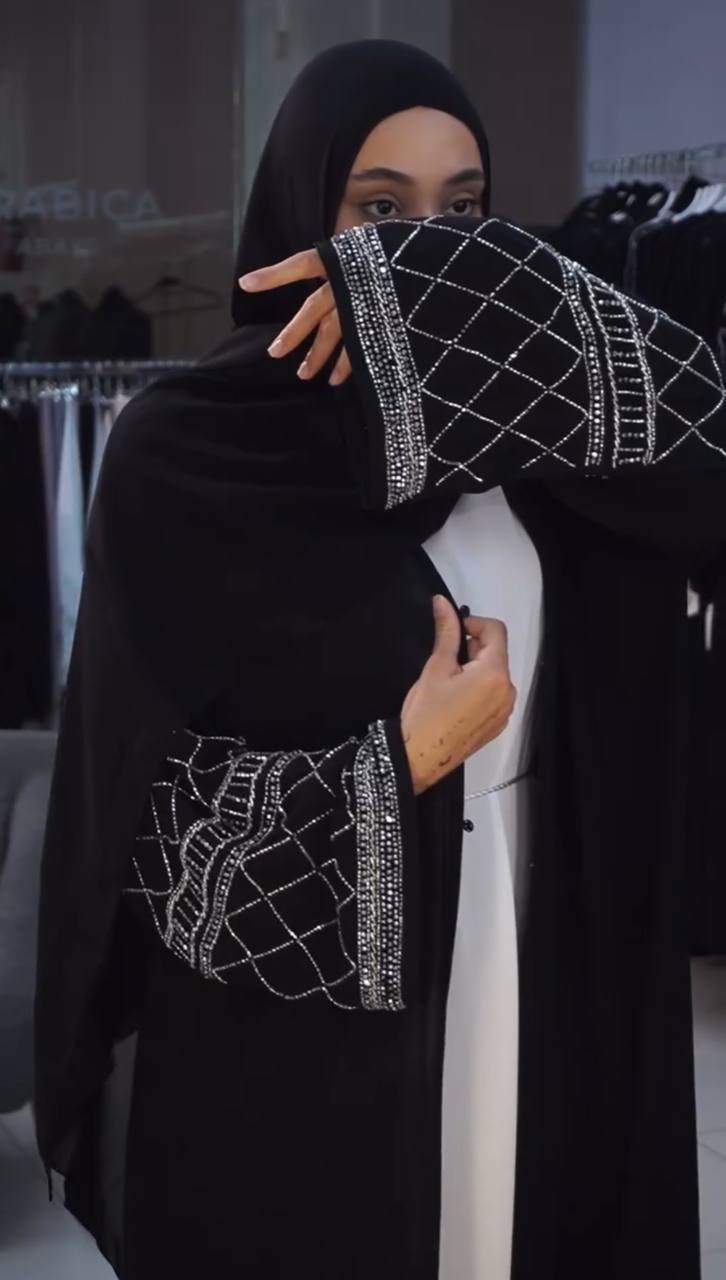 Maha Front Open Double Shrug Abaya - ( BLACK )