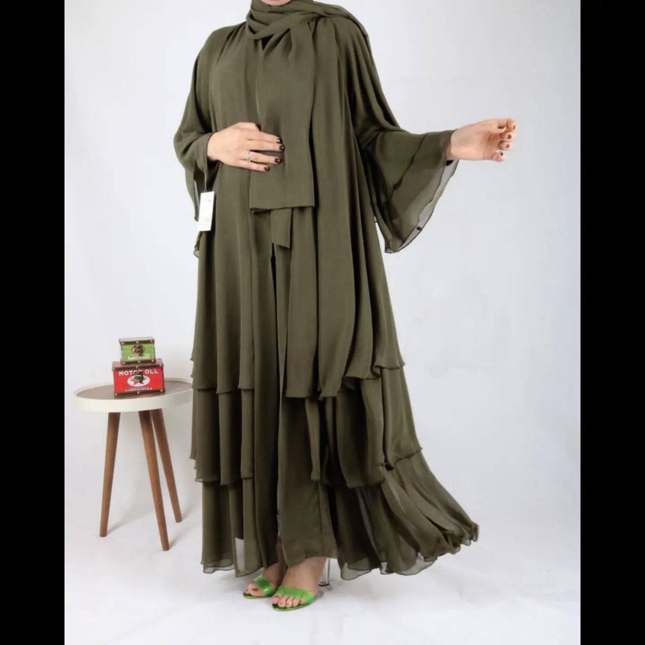 THREE LAYERED DEMANDED ABAYA | SPCL OLIVE